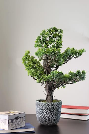 21 Artificial Bonsai Tree In Round Stone Pot
